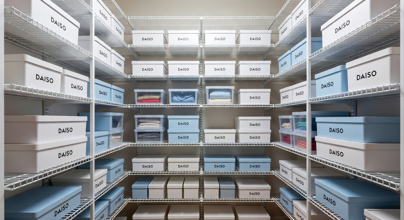 A closet using vertical storage grids to maximize hanging and shelf space